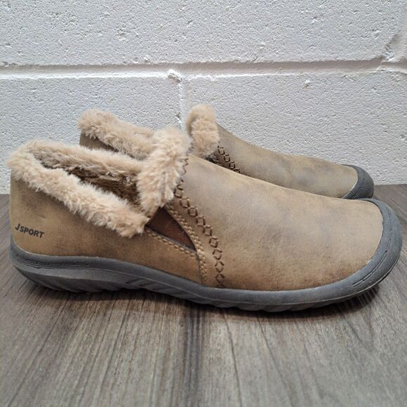 JSPORT Women's Casual Memory Foam Faux Shearling Brown Slip On Shoes Size 7.5 M - Picture 1 of 9